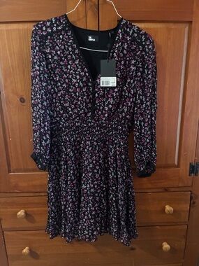 The Kooples Black Mini Dress with Pink & White Floral Print size 1 US small